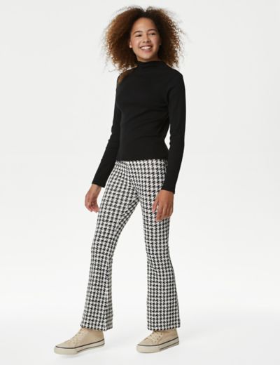 Cotton Rich Dogtooth Flared Leggings (6-16 Yrs)